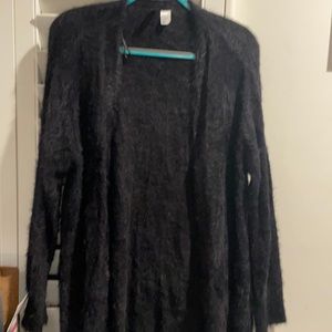 Fuzzy open cardigan, 33 inches in length